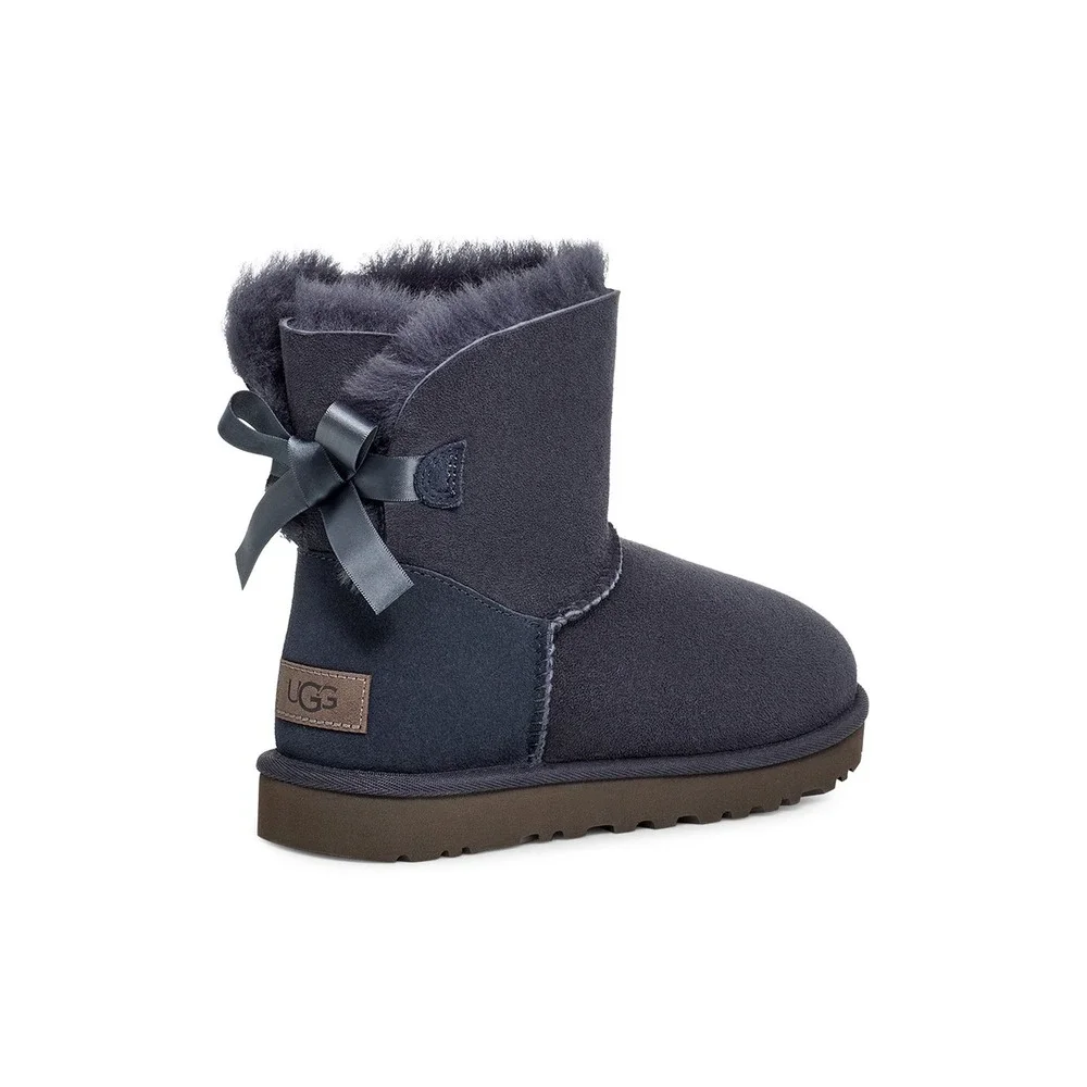 UGG Custom Bailey Bow II Grey Suede Sheepskin Boots 1016501 Womens 7